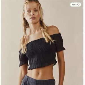 Free People Cherie Smocked Black crop top